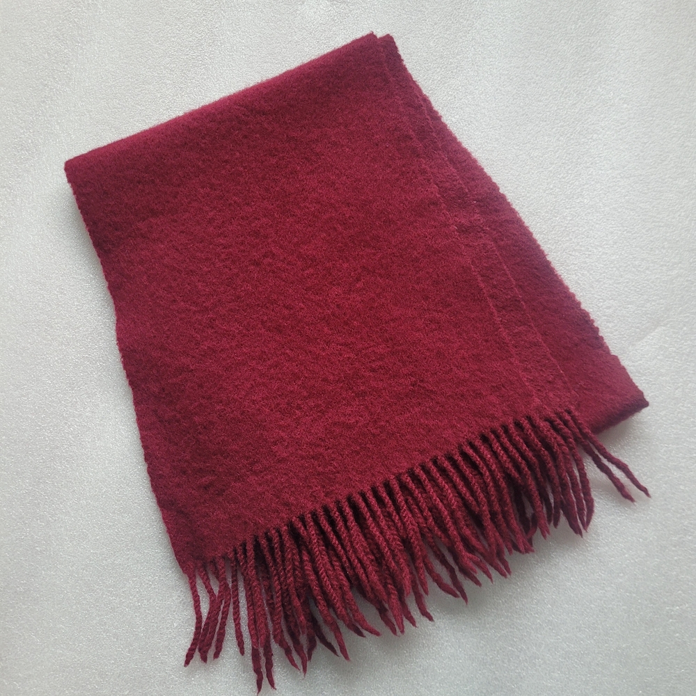 Burgundy Wool Scarf With Fringe